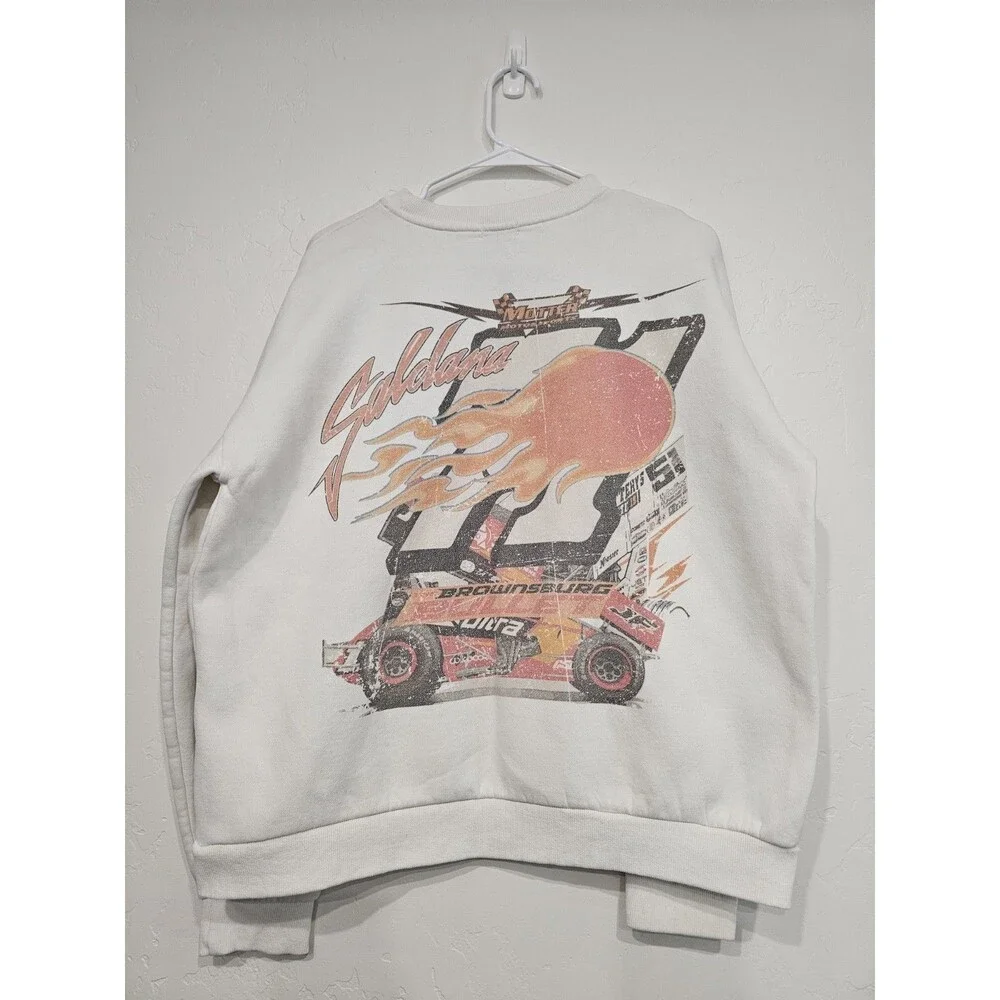 Edikted Sweatshirt White Oversized NASCAR Graphics Size Small Racing Crewneck - Picture 3 of 5